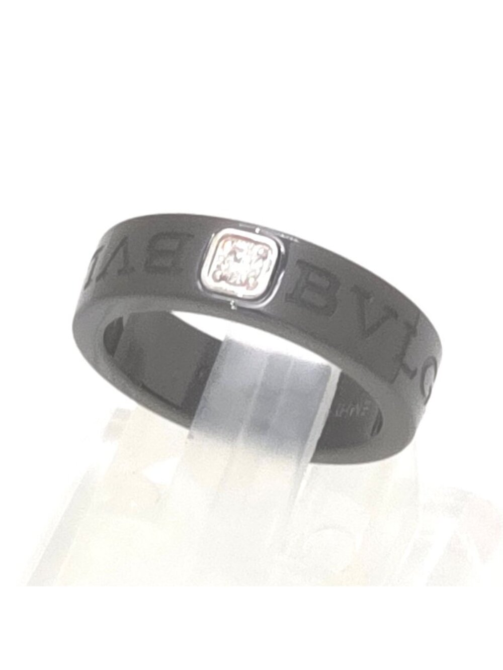 Bvlgari Double Logo Ring 49 Diamond Stone Black Color Ceramic 18k White Gold